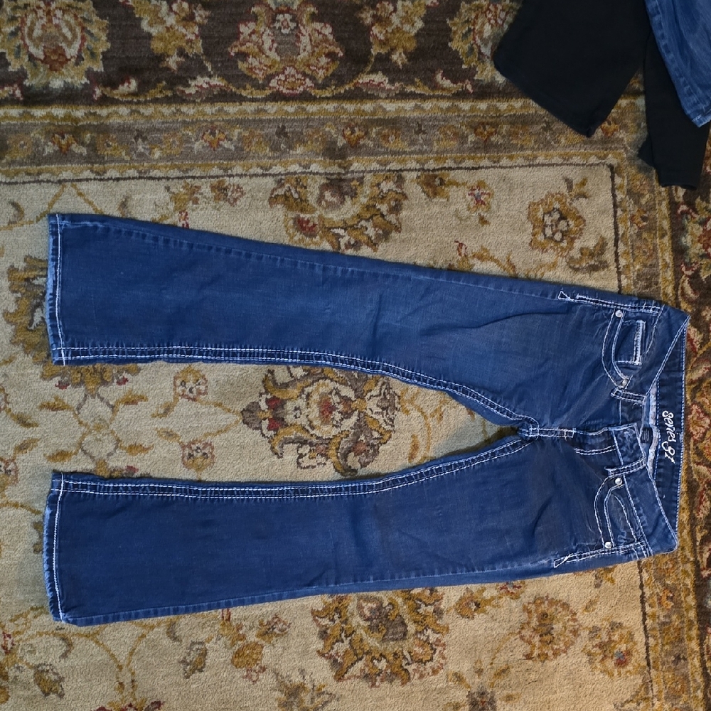 Blue Flare Wide Leg Jeans with Contrast Stitching